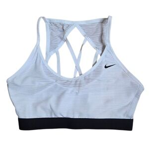 Nike‎ DRI-FIT Sports Bra Light Support Cross Back White Black Womens Size M
